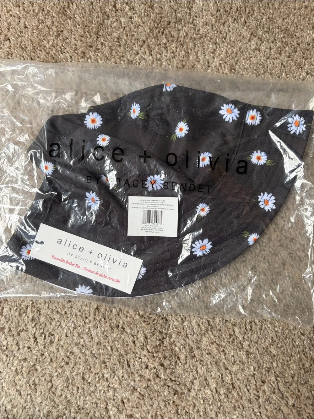 Black Daisy Print Reversible Bucket Hat